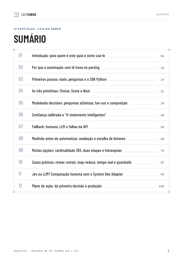 Página de amostra 1 do material Decisões de IA Tipadas com o Jev