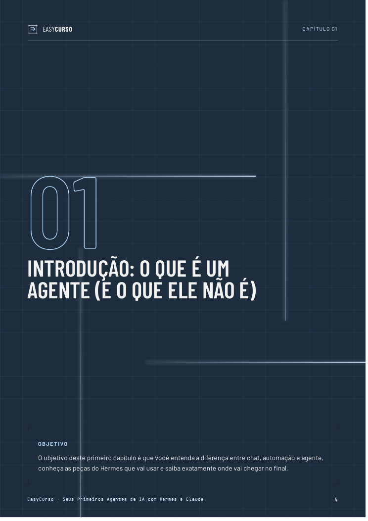 Página de amostra 2 do material Seus Primeiros Agentes de IA com Hermes e Claude
